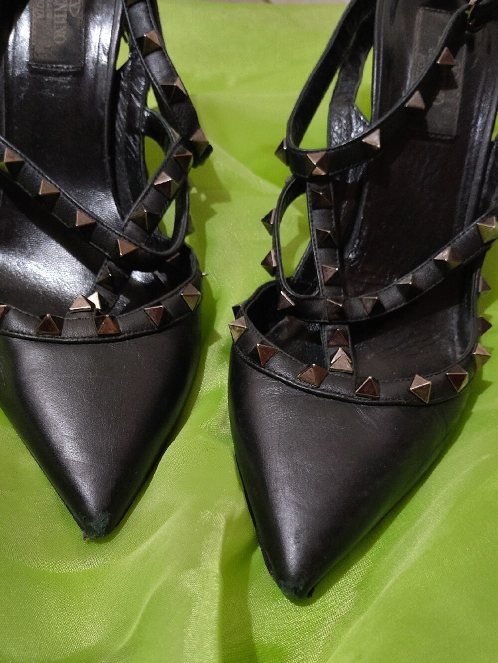 Valentino Garavani Black Pointed Studded Strappy Heels - Picture 16 of 16